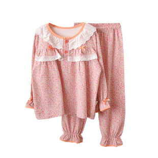 苞米布衣韩版女童春秋长袖睡衣套装中大童宫廷家居服两件套秋冬