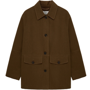 MESUX米岫26春牛仔水洗风斜纹棉复古翻领袋盖廓形夹克MOSUH601