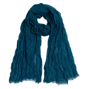 新款碎花围巾优雅湖蓝色精致印花围脖丝巾女春秋棉巴厘纱旅游披肩