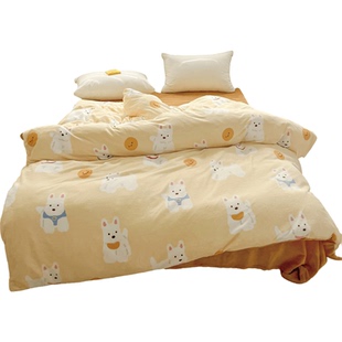 快乐西高地 原创插画奶油绒被套加厚毛绒被罩单件奶油风可爱卡通