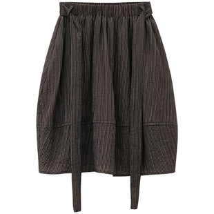 一三良品小个子 设计感系带复古条纹半身裙短裙女显高中裙春夏