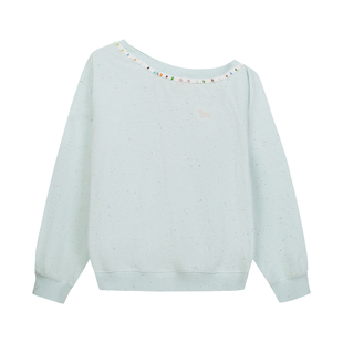 BIPOLAR彩点小狗刺绣斜肩长袖T恤休闲宽松百搭上衣ins韩春夏新款