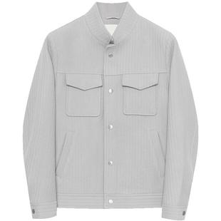 EHE男装羊毛兔毛混纺精致坑条纹立领夹克男外套冬季新款