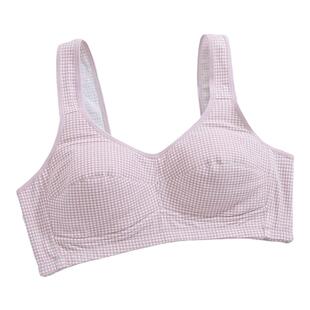 背心式后扣大罩杯宽肩带运动中老年女士内衣妈妈奶奶格子纯棉文胸