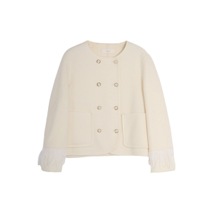 西町村屋双面呢女冬季新款法式气质鸵鸟毛羊毛短款大衣HD8209085