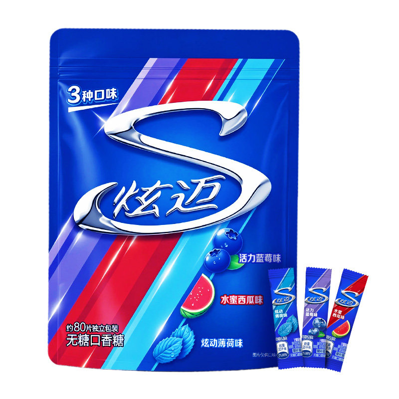 炫迈无糖口香糖约80片分享装水果味便携装独立小包装持久清新口气