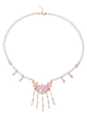 古风项链珍珠粉色樱花