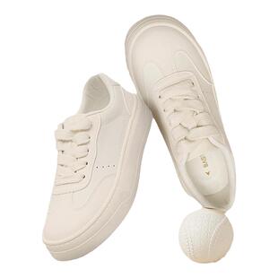 百思图春季新款运动小白鞋德训鞋松糕厚底女休闲板鞋VCR33AM4