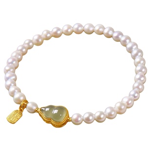 天然和田玉葫芦手串淡水珍珠手链女福牌轻奢小众高级首饰情侣礼物