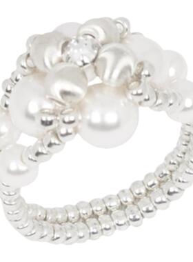 施家珍珠戒指手工猫眼银珠水钻