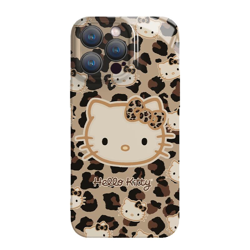 豹纹hellokitty适用iphone15promax苹果14可爱凯蒂猫小众新款13全包mini防摔xr高级感12菲林8plus11手机壳女