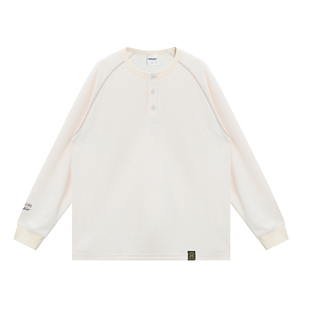 Gastation亨利领华夫格长袖T恤 科技透气面料简约通勤上衣230g