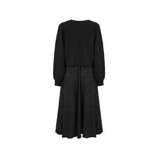 sdeer圣迪奥春秋装女装新中式收腰针织衫连衣裙套装S233Z1442