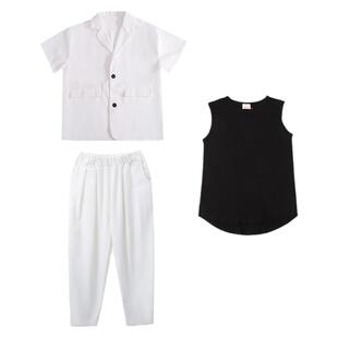 少儿街舞服儿童白色西装套装短袖夏季hiphop男童模特走秀影楼拍照