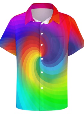 男士彩色印花短袖衬衫