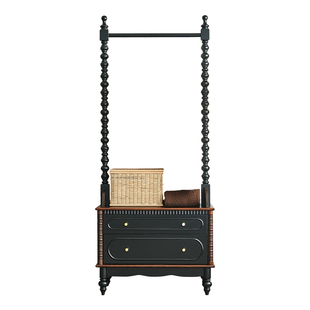 法式复古实木挂衣架落地开放式家用美式卧室衣服衣帽架床头柜一体