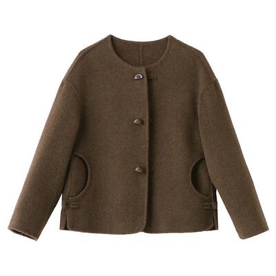 双面羊毛大衣女气质牛角扣