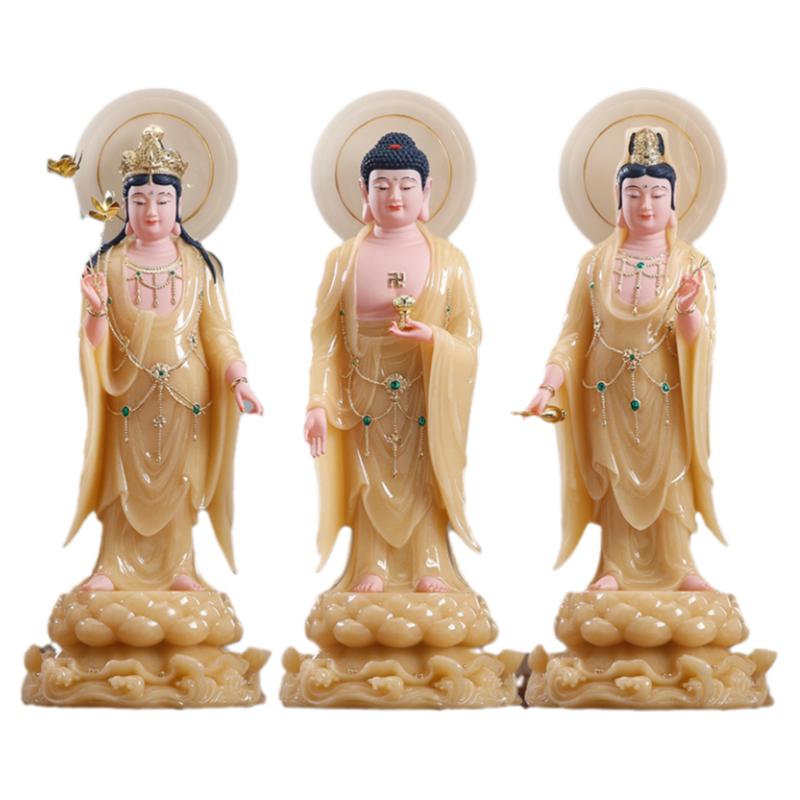 汉白玉西方三圣佛像家用供奉摆件