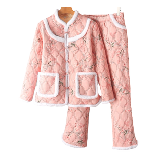 东北大花棉袄棉裤两件套女冬新款民族风加绒加厚棉服套装棉衣外套