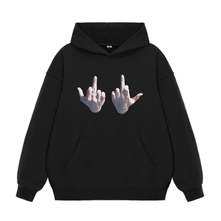 ics丨iconslab手指印花连帽卫衣秋冬男女国潮美式高街宽松帽衫