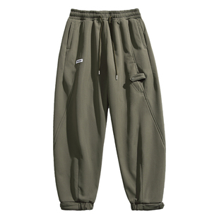 马切达冬季日系加绒束脚休闲裤男士工装宽松长裤保暖复古百搭裤子