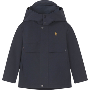 hazzys哈吉斯童装男童风衣25秋冬透湿三防加绒连帽厚外套