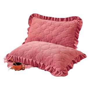 冬季加厚纯色牛奶绒夹棉加绒枕套珊瑚绒单人48x74cm枕头套一对装