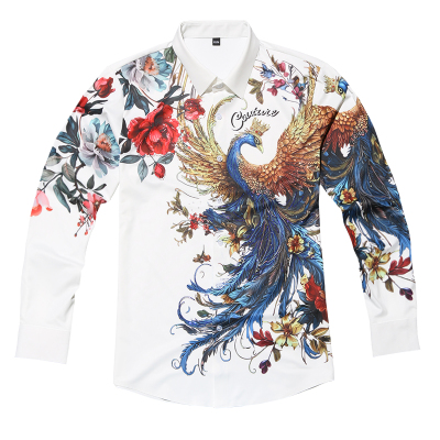 春秋季轻奢时尚潮牌孔雀烫钻衬衫