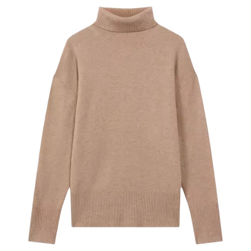REISS驼色高领毛衣羊毛羊绒混纺
