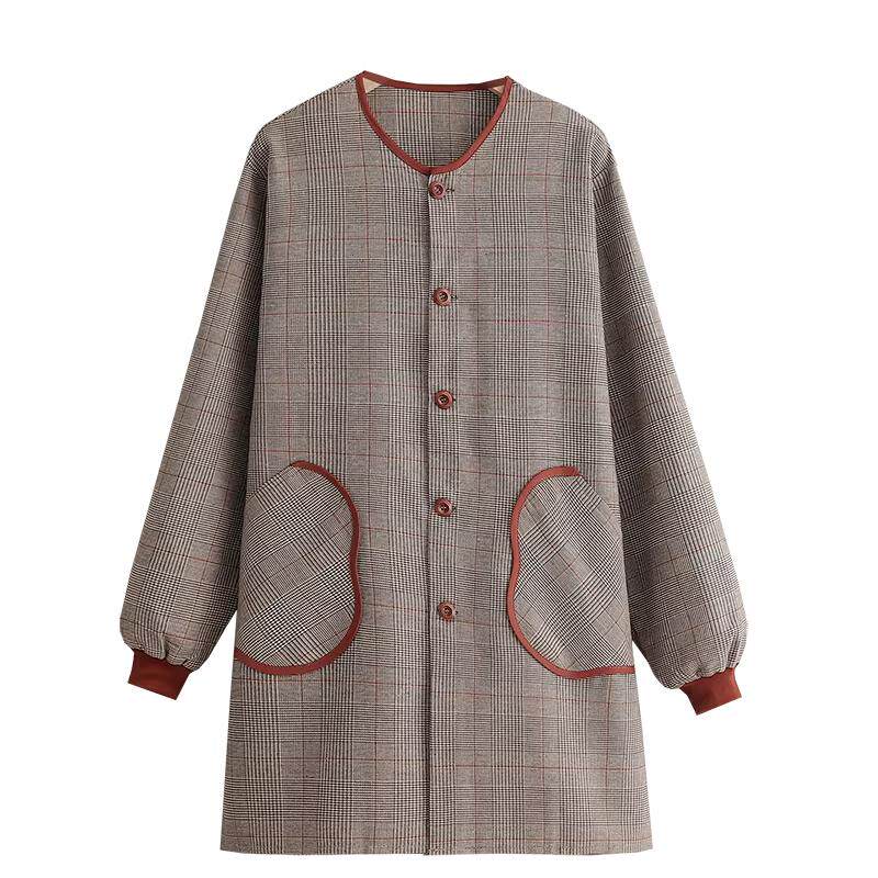 长袖正穿围裙系扣工作服女士宽松