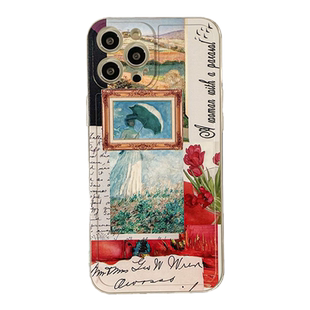 Benefit油画撑太阳伞的女人17pro16适用15苹果13promax手机壳iphone12mini透明xsmax复古xr法式8p7软壳p/6s硅