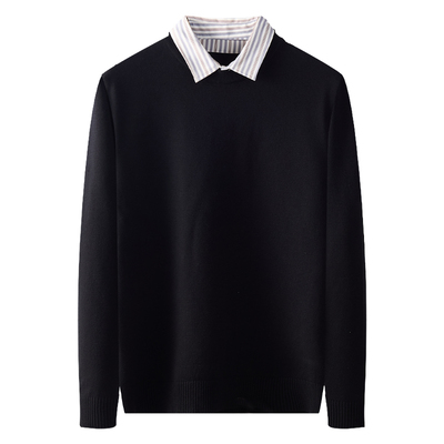 2024秋冬新款条纹衬衫领毛衣