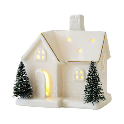 圣诞树房子陶瓷摆件创意发光雪房子圣诞小场景布置桌面摆件