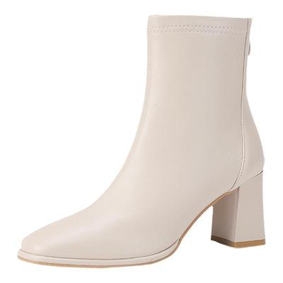 达芙妮高跟短靴白色百搭瘦瘦靴女