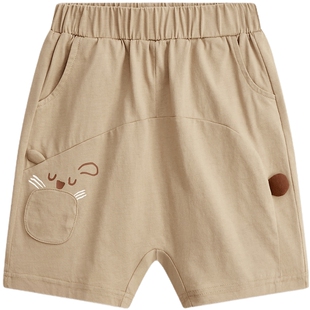 MQD童装男童短裤夏季外穿25新款卡通老虎宽松五分裤卡其色外穿