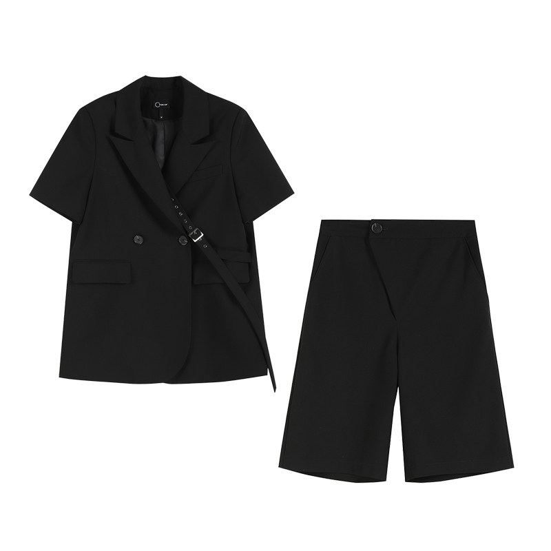 高级感短袖西装外套女夏季新款气质韩版宽松休闲小西服套装两件套