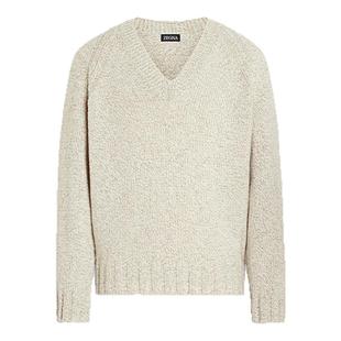 ZEGNA杰尼亚男装浅灰褐色配混白色山羊绒及羊毛 V 领衫