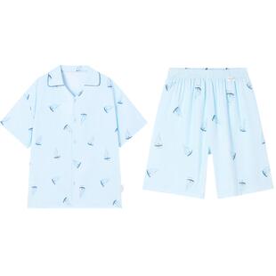 【张凌赫推荐】全棉时代少男少女双层纱布家居服套装短袖小翻领夏