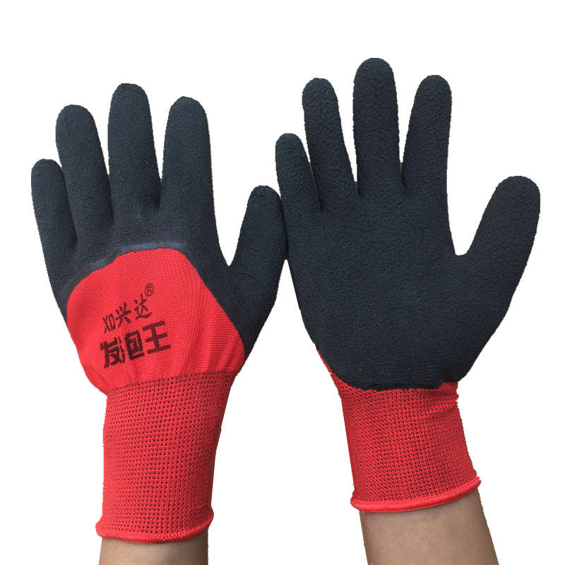 包邮兴达乳胶发泡王手套 浸胶防滑耐磨透气半挂工作干活劳保手套