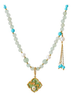 2025新款新中式滴油绿色花朵项链小众设计淡水珍珠高级感气质套装