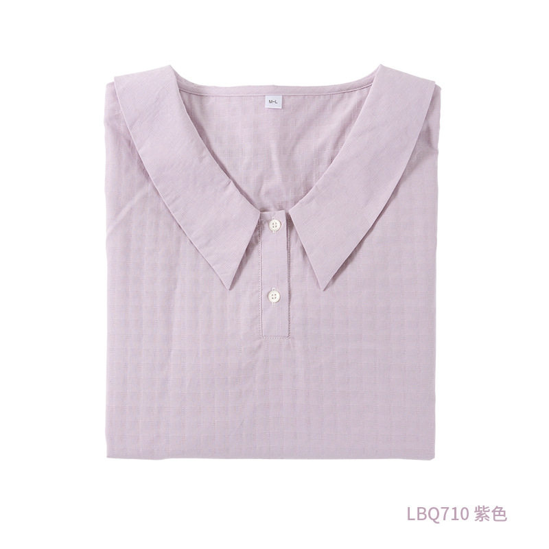 女士春夏秋睡衣全棉色织提花长袖长裤短袖9分裤家居服素色小清新