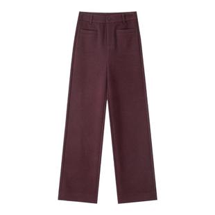 安可拉红女裤2025秋冬新款高腰显瘦垂感休闲直筒裤羊毛呢阔腿裤女