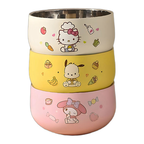 库洛米儿童碗防摔防烫食品级316L不锈钢吃饭碗好看宝宝辅食碗双层