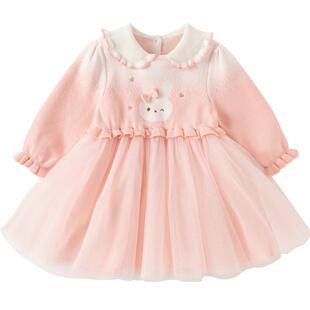 戴维贝拉儿童连衣裙新款春装女童针织裙蓬蓬裙子小女孩公主裙童装