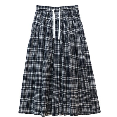 日系休闲格纹大Ａ摆宽松阔腿裙裤