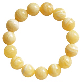 天然蜜蜡手链白花蜜飘妖花手串单圈圆珠琥珀男女款俄料鸡油黄佛珠