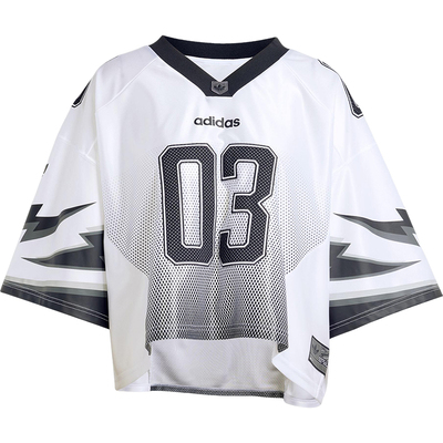 Adidas/阿迪达斯正品三叶草女士印花足球V领短袖T恤JX9216