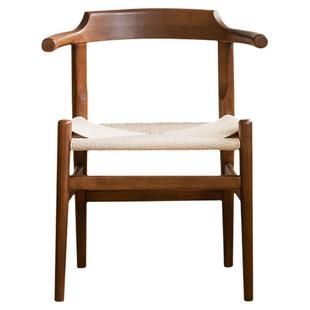 出乎生活惜时餐椅实木餐桌椅子简约日式藤编坐垫黑胡桃木书桌椅子