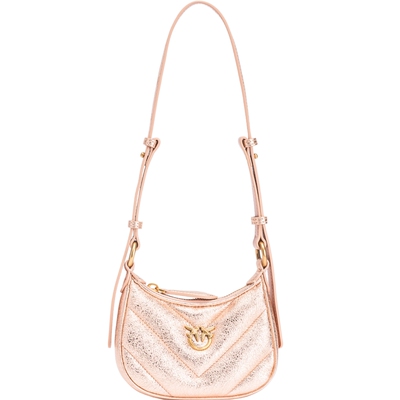 金属感车缝线斜跨半月飞鸟包