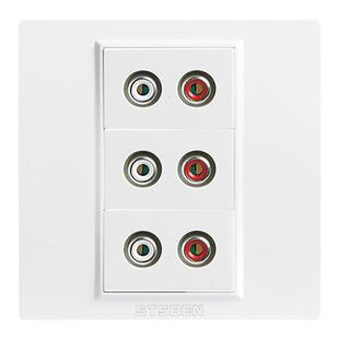 86型暗装多媒体音箱音频面板 拧螺丝免焊 三位AV双莲花头音频插座